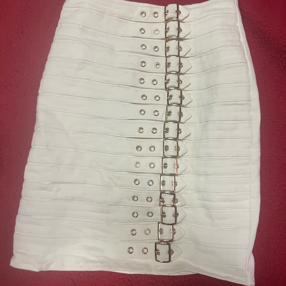 White Buckle Detail Skirt